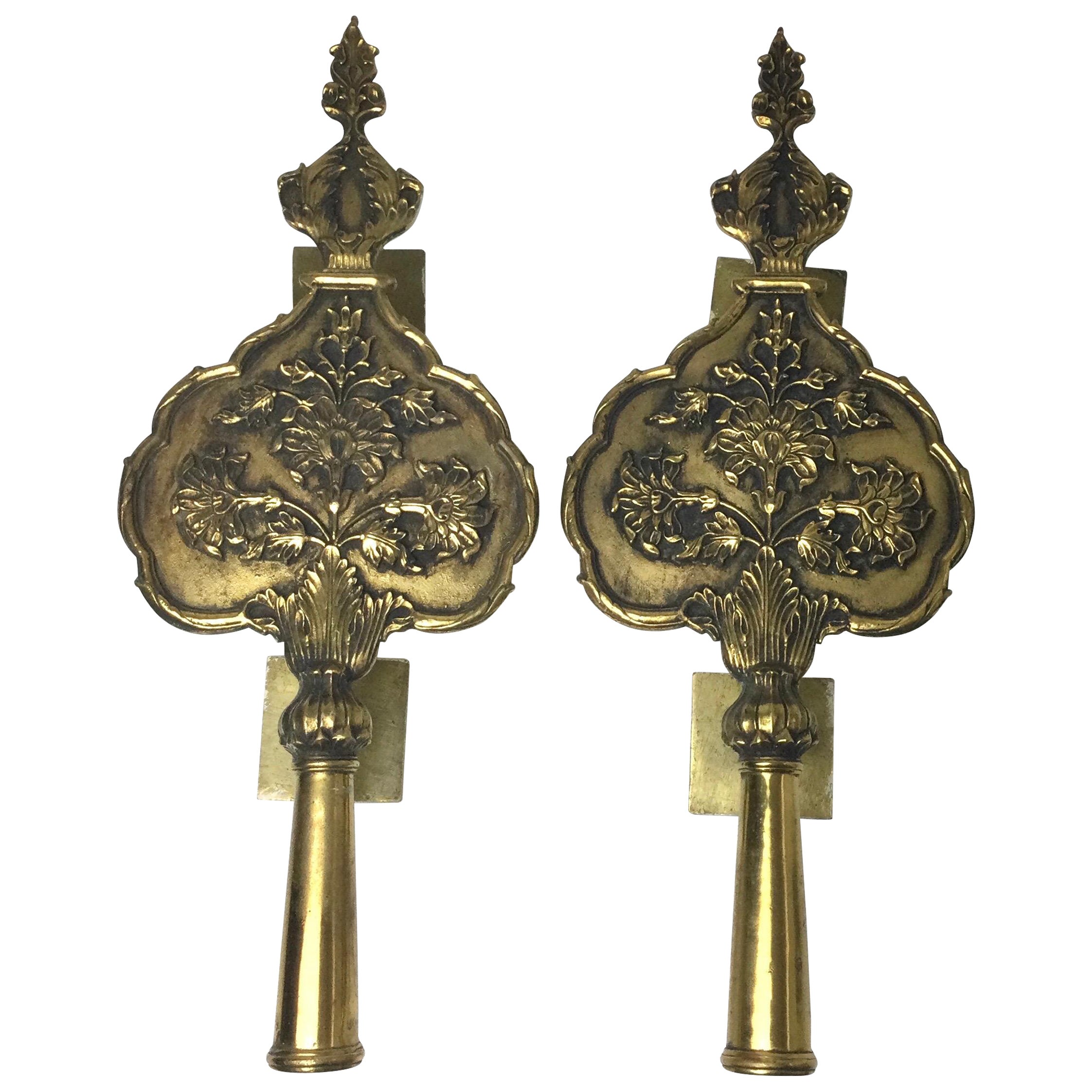 Pair of Mid-Century Oversized 1950's Brass Door Pulls For Sale