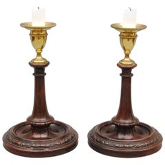 Pair of Georgian Mahogany and Brass Candlesticks