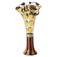 Vase en verre d'art Mackenzie Childs à pois dorés, vers les années 1980