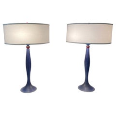 Pair Purple and Blue Resin Lamps 