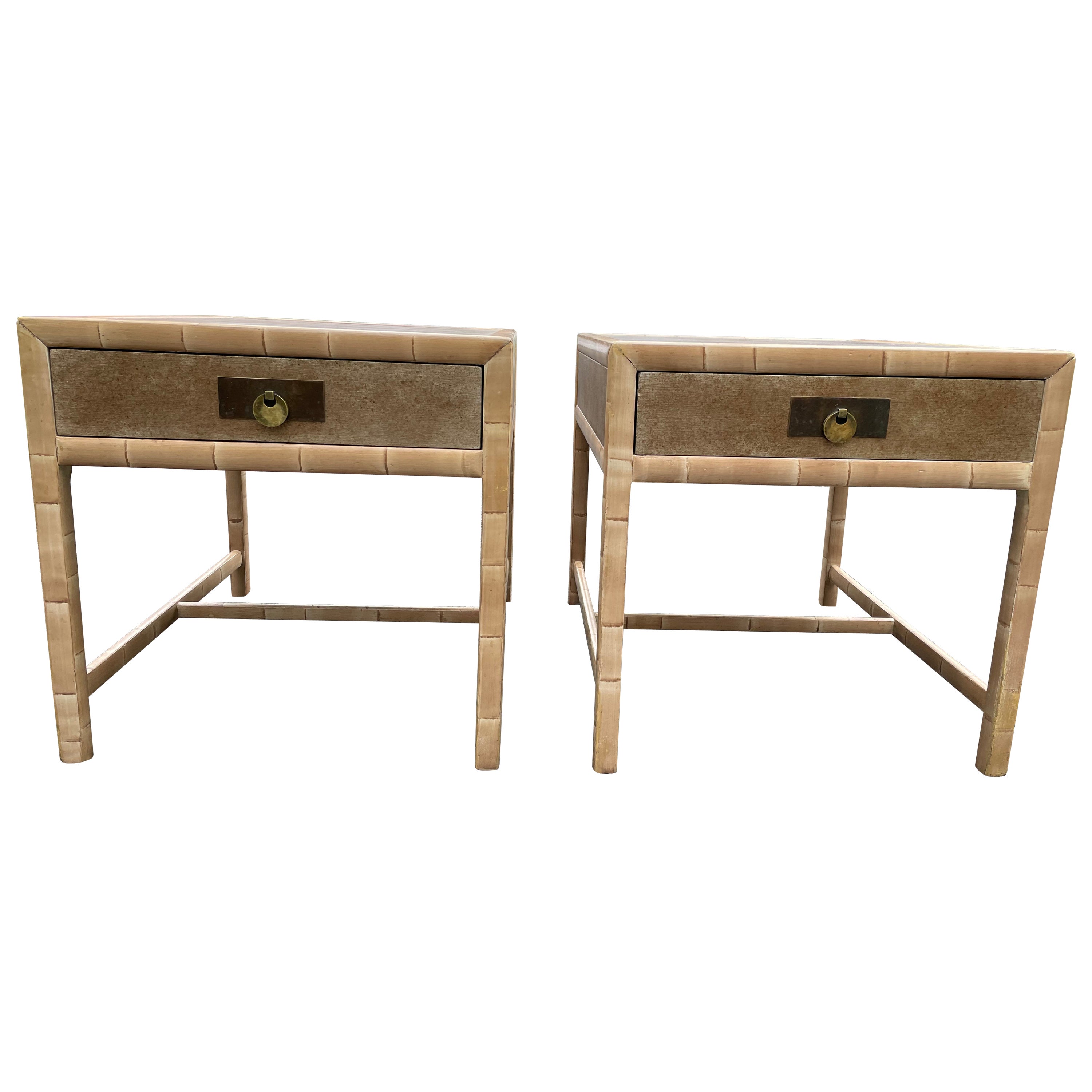 Stylish Faux Bamboo End Tables Night Stands by Baker For Sale