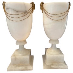 Romantic Pair of Neoclassical Alabaster Urn Form Table Lamps