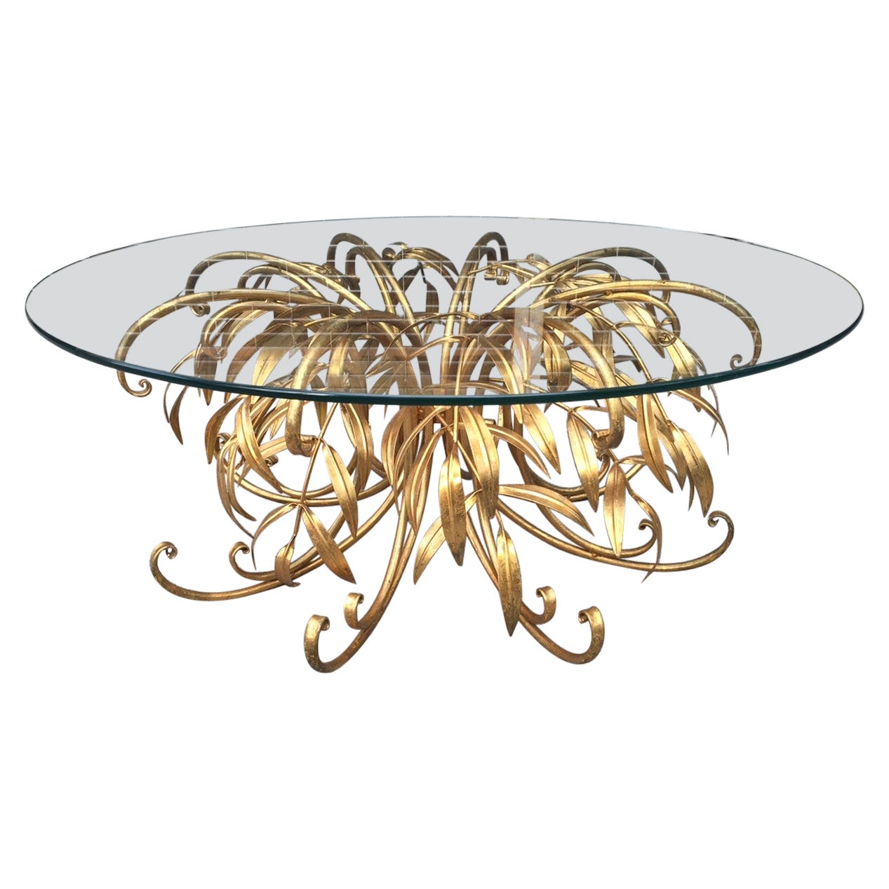 Italian Gilt Metal Floral Coffee Table For Sale