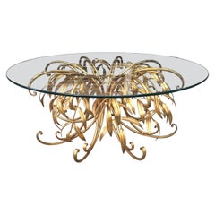 Table basse italienne à fleurs en métal doré