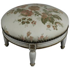 Antique French Louis XVI Parcel Gile Upholstered Footstool circa 1900