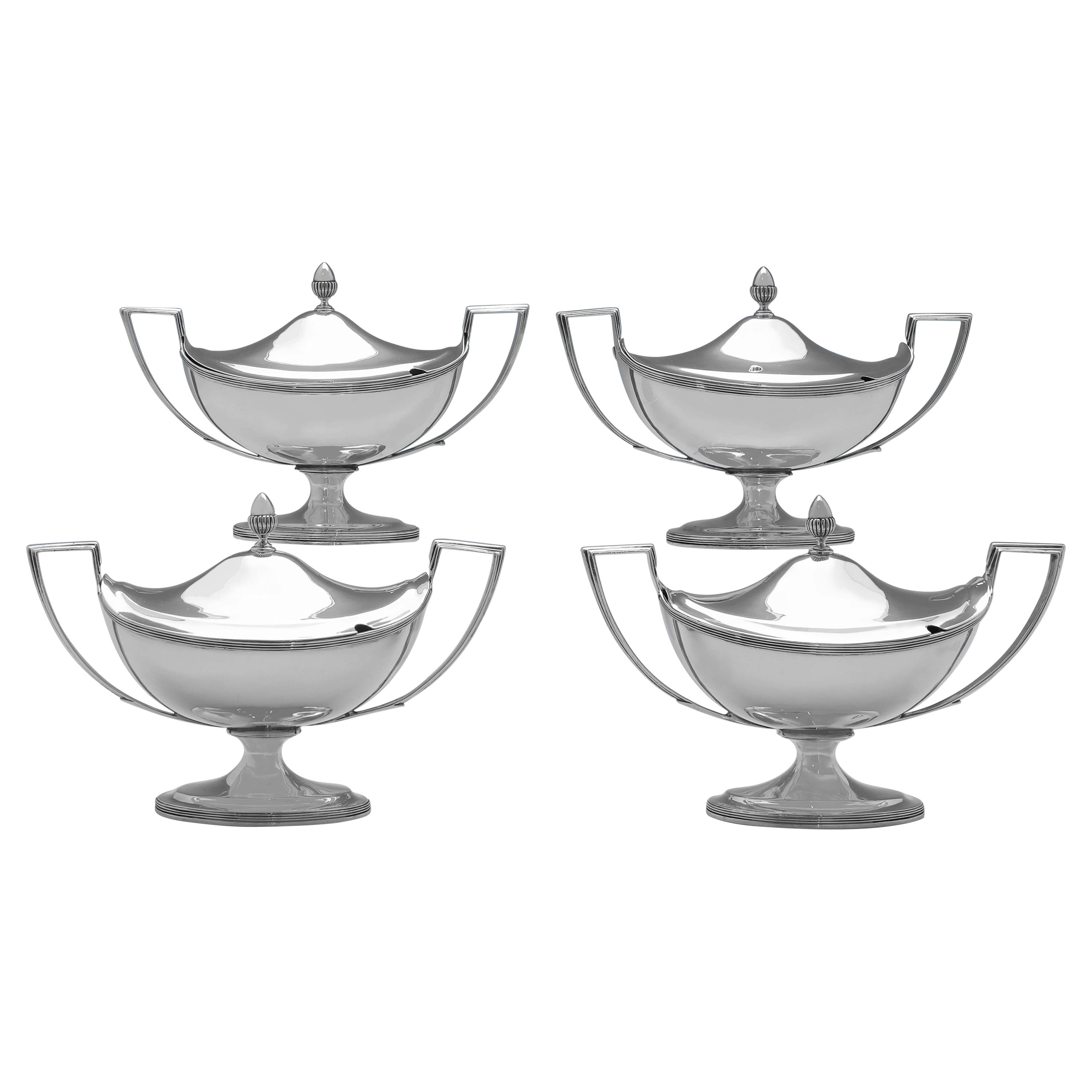 Set of 4 Georgian Antique Sterling Silver Sauce Tureens. John Emes London 1802/3 For Sale