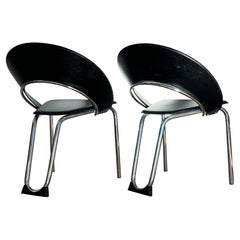 Retro Vecta Style Chrome and Leather Tubular Chairs, early 80s