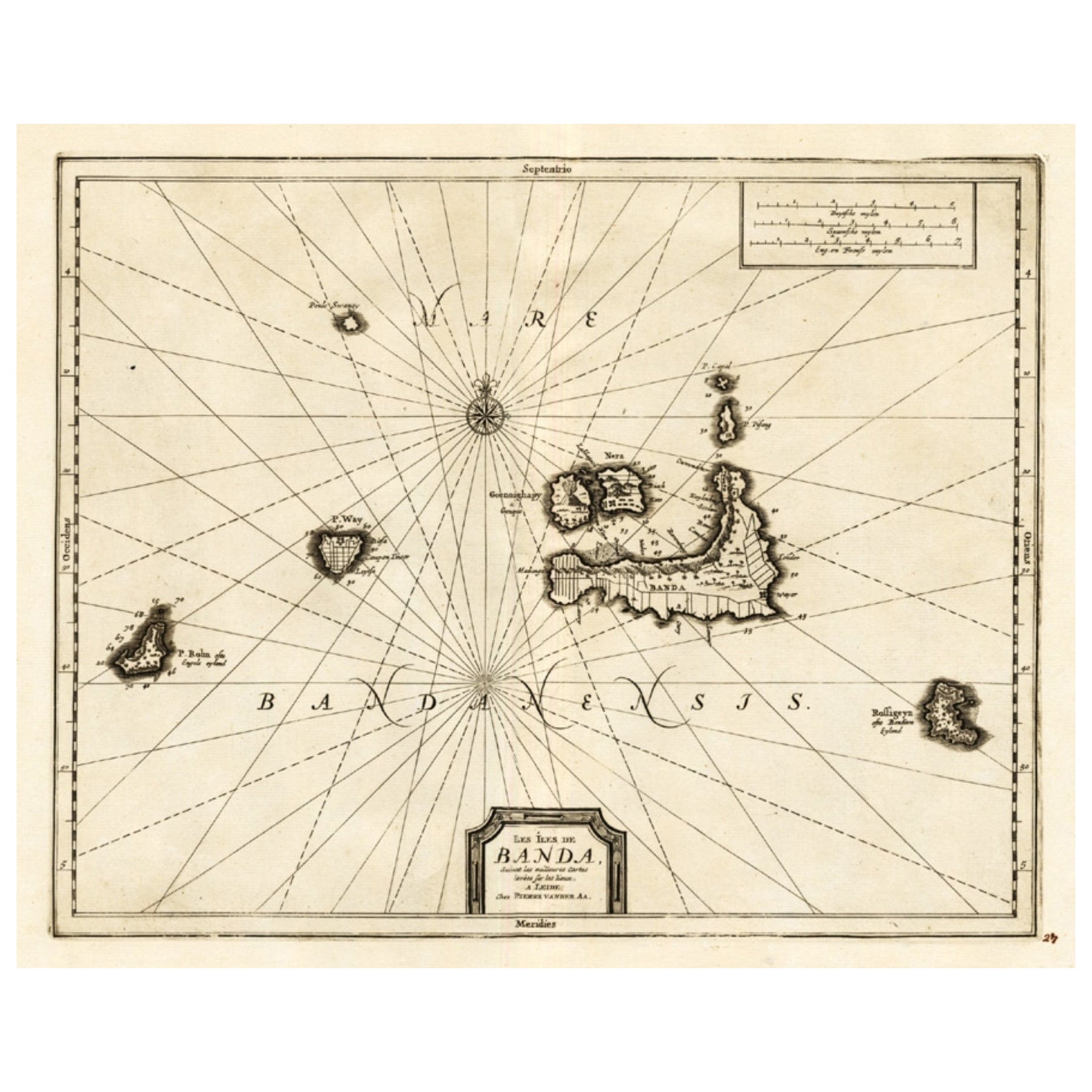 Antique Map of the Islands of Banda, Indonesia from a Very Rare Edition, 1725 For Sale