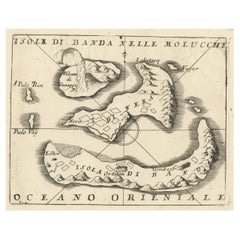 Antique Small Old Map Depicting the Banda Islands or the Spice Islands, Indonesia, 1706