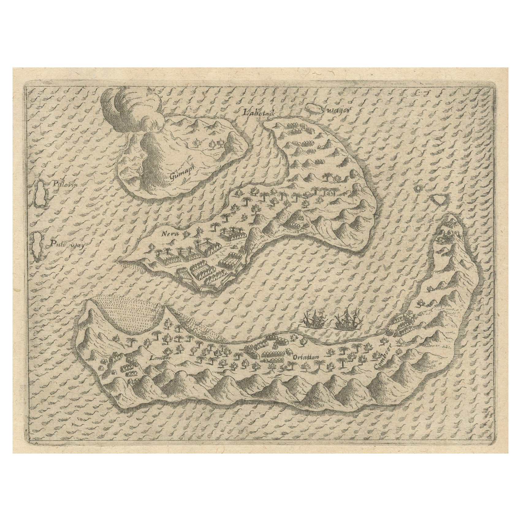 Rare Antique Pap Depicting the Banda Islands or Spice Islands, Indonesia, c.1600 For Sale