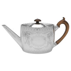 Attractive Engraved Victorian Antique Sterling Silver Teapot, London, 1881 