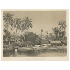Antique Old Print of a Mosque in a Kampung Java or Village of Javanese, Indonesia, 1874