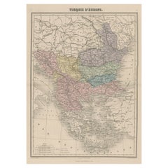 Antique Map of Moldova to Thessaly and from the Adriatic to the Black Sea, 1880