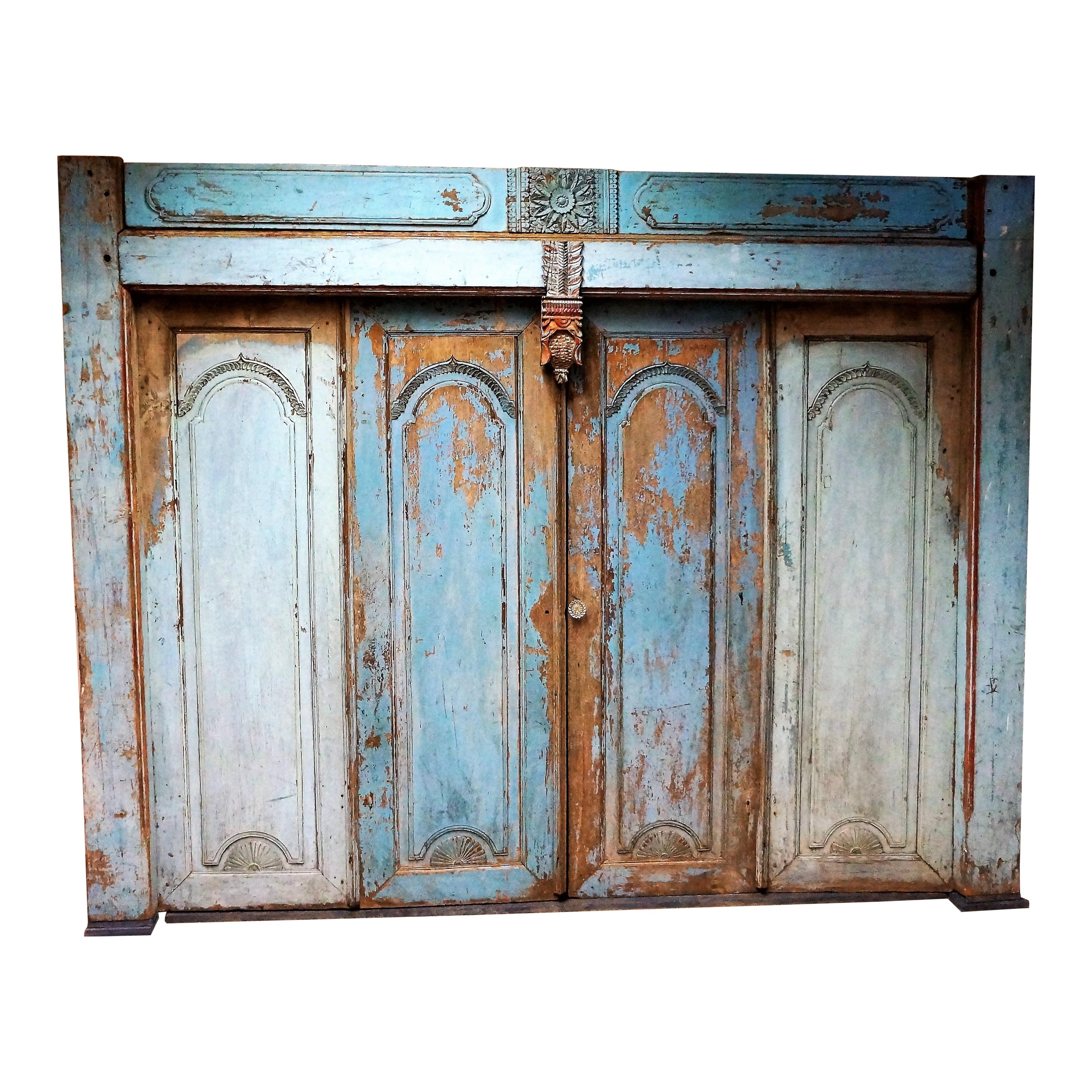 Antique Balinese Carved Doors in Azur Blue, Indonesia For Sale
