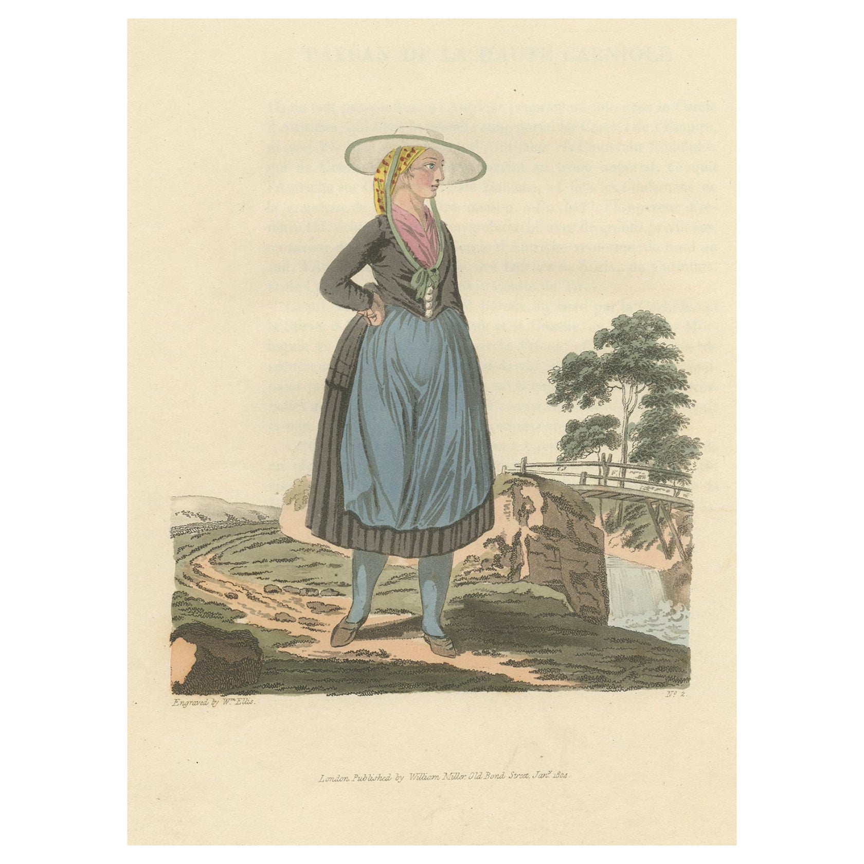 Old Costume Print of a Peasant of Upper Carniola, Slovenia, Eastern Europe, 1804 For Sale