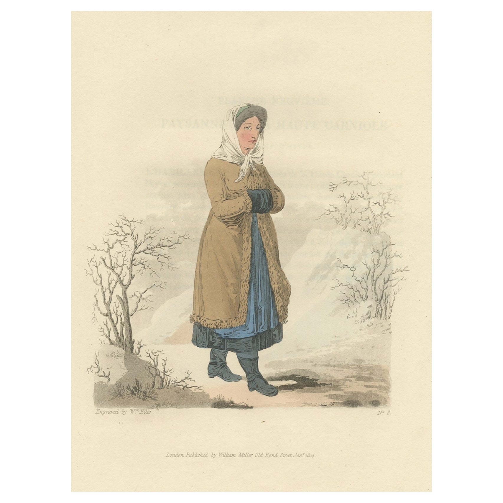 Old Print of a Countrywoman of Upper Carniola, Slovenia, Eastern Europe, 1804 For Sale