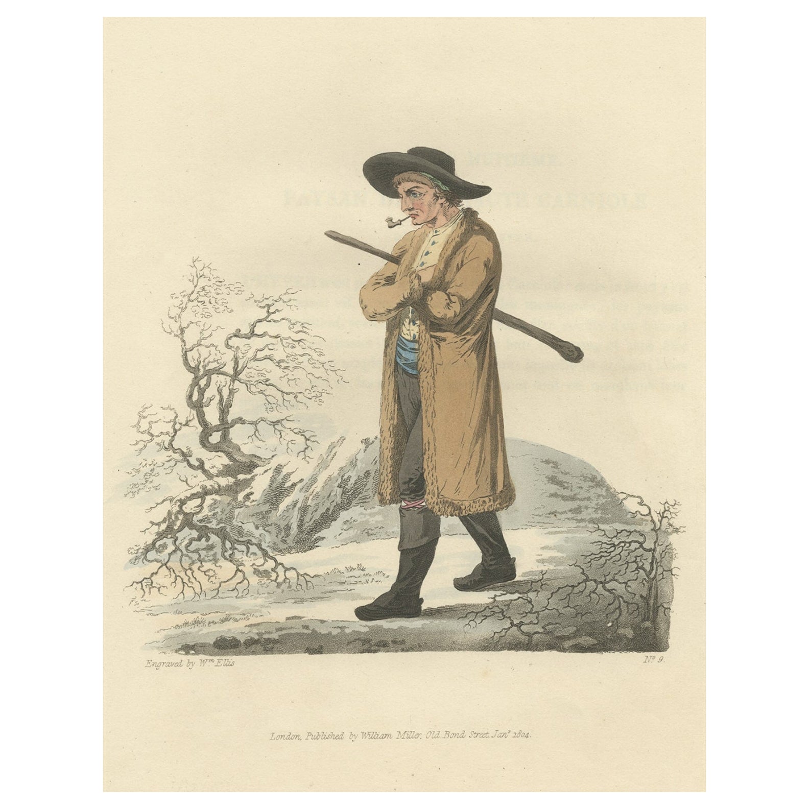 Old Antique Print of a Peasant of Upper Carniola, Slovenia, Eastern Europe, 1804 For Sale