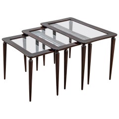 20th Century Ico Parisi Stackable Tables for De Baggis Wood and Glass from 1950s