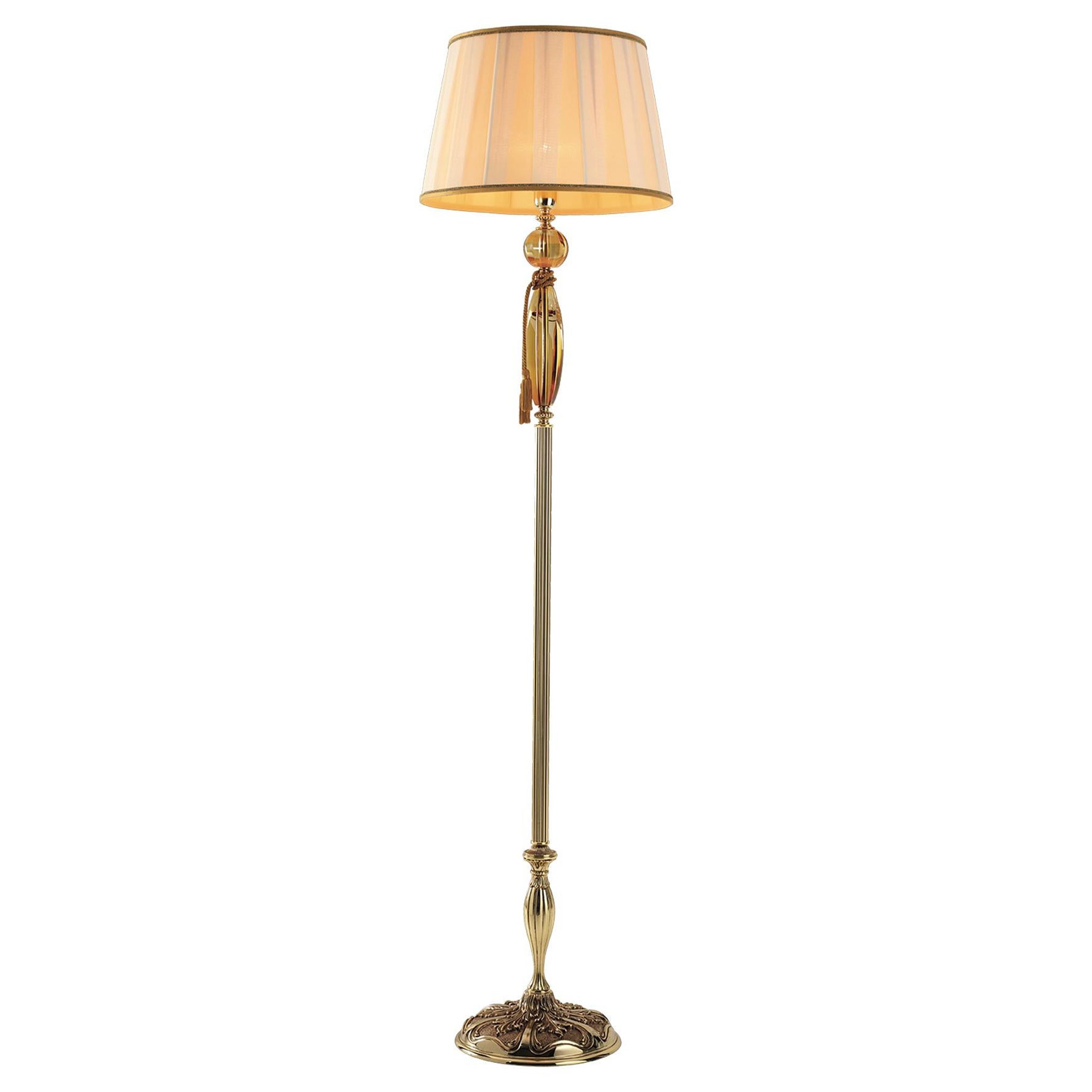 Chic 1-Licht-Stehlampe mit französischer glänzender Goldmessingoberfläche und Bernsteinkristallen-Finish im Angebot