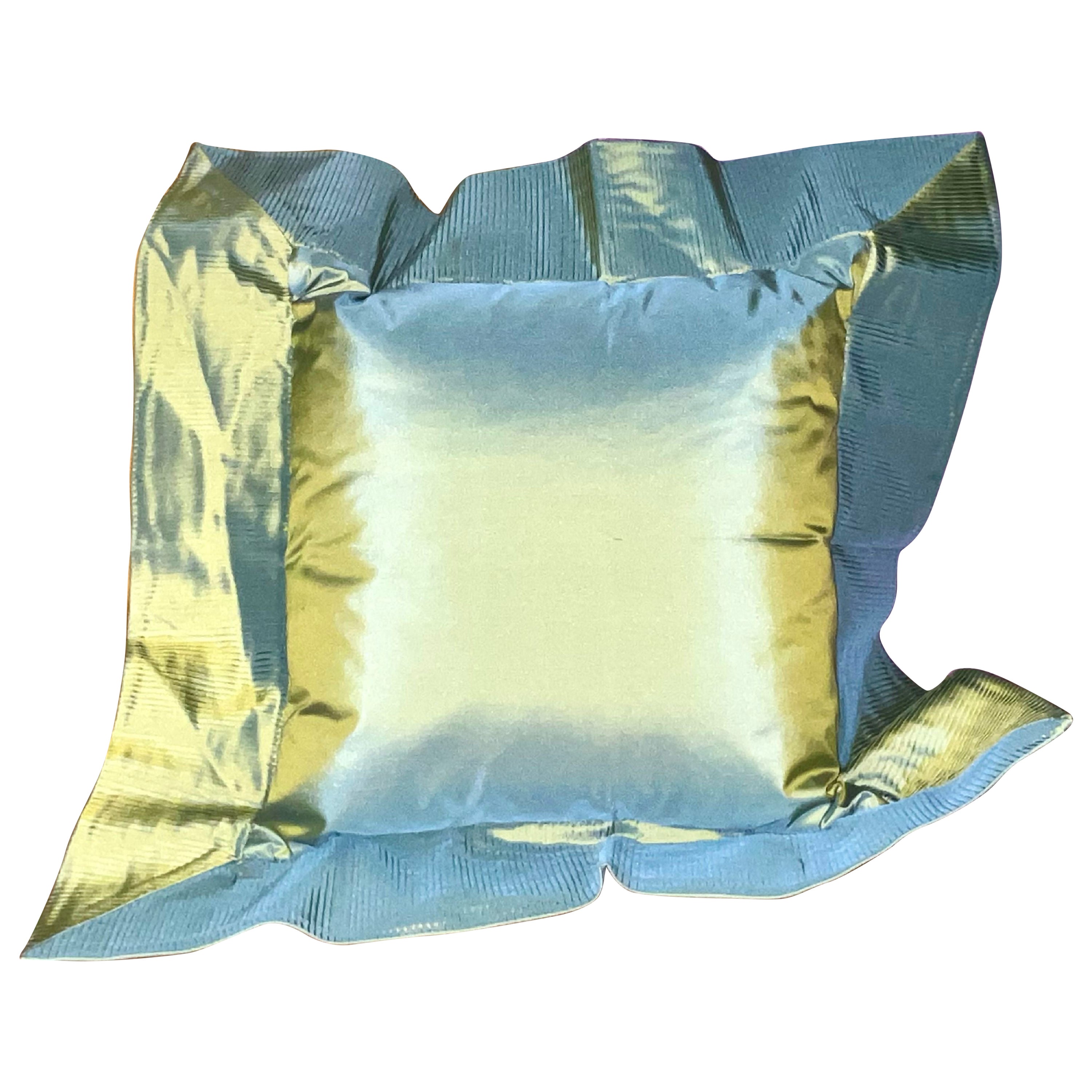 Sage Green Origami Pleated Silk Taffeta Crystal Pleat Decorative Pillow Sham For Sale