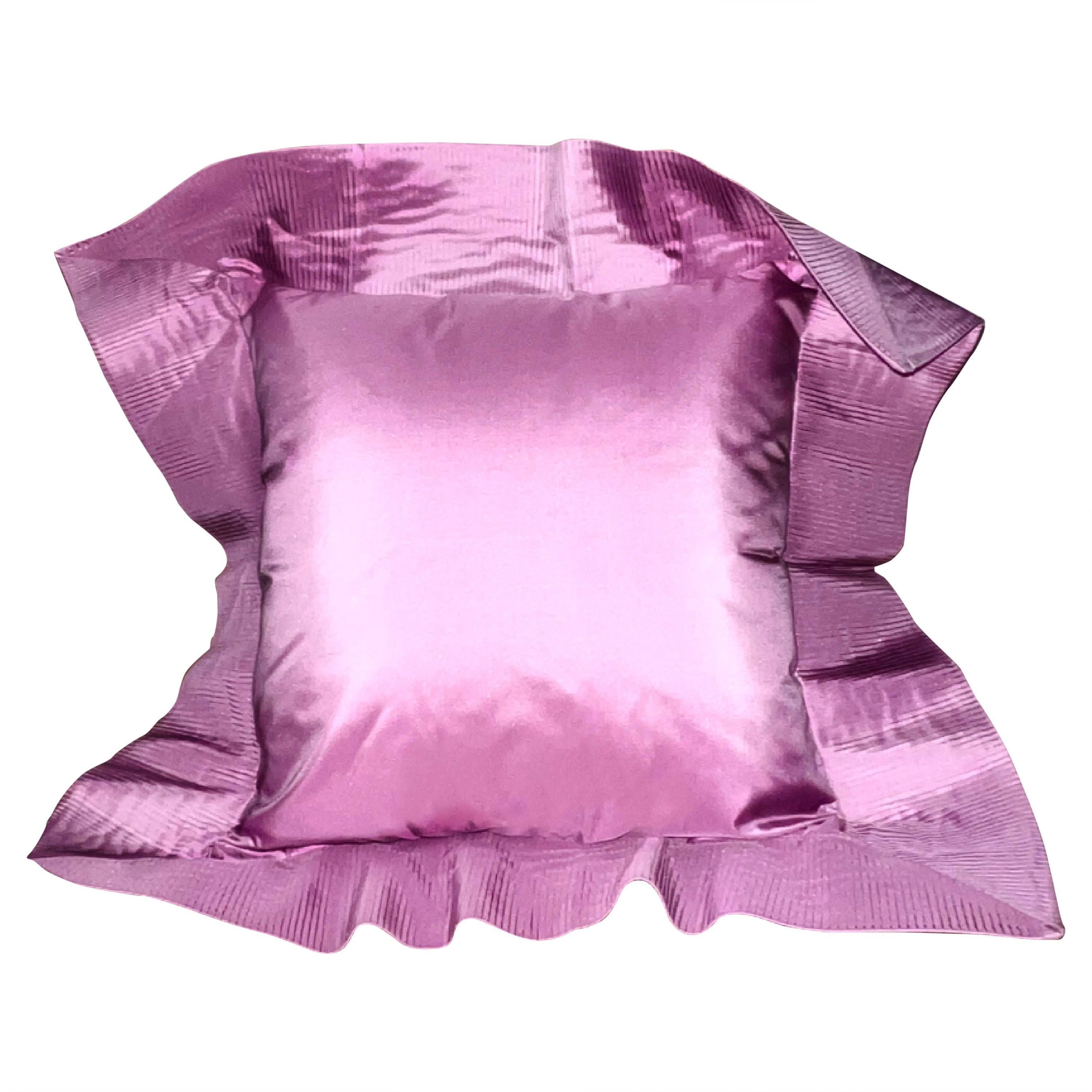 Orchid Pink Origami Pleated Silk Taffeta Crystal Pleat Decorative Pillow Sham For Sale
