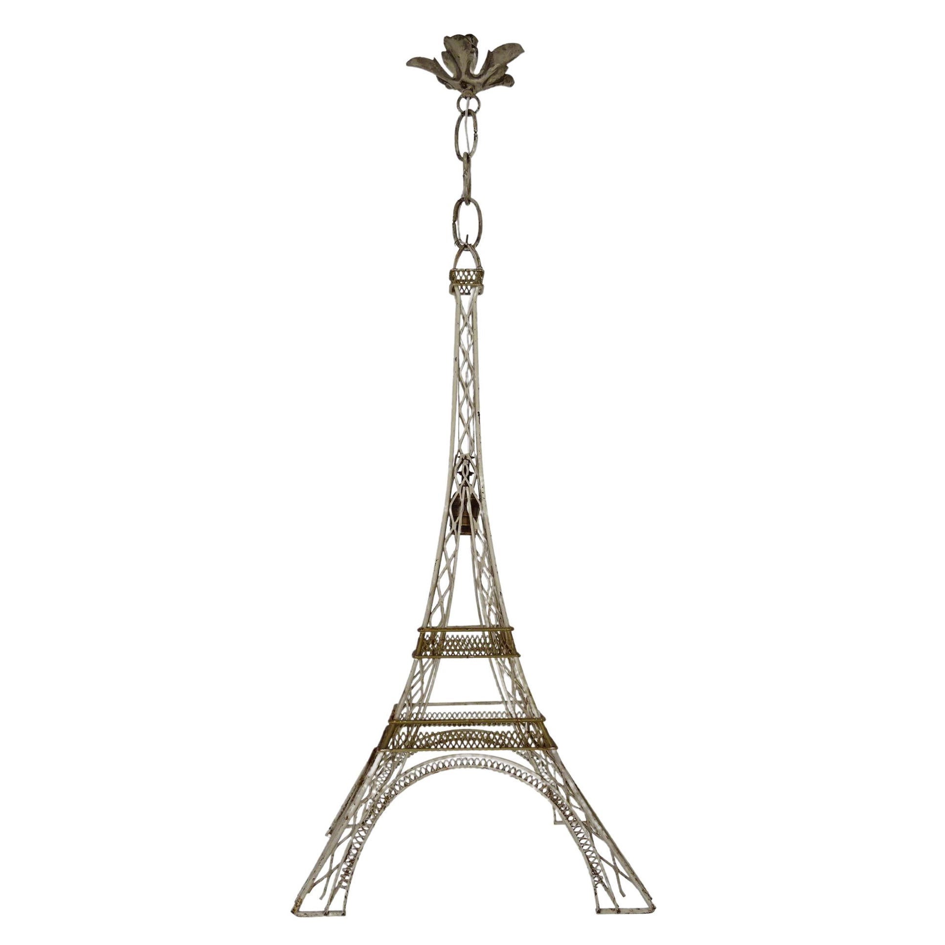French Eiffel Tower Tole Cream & Gold Paris Chandelier circa 1940 One of a Kind