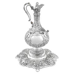 Antique Victorian Sterling Silver Armada Jug and Stand