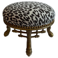 Antique Giltwood Chinoiserie Bamboo Leopard Round Footstool
