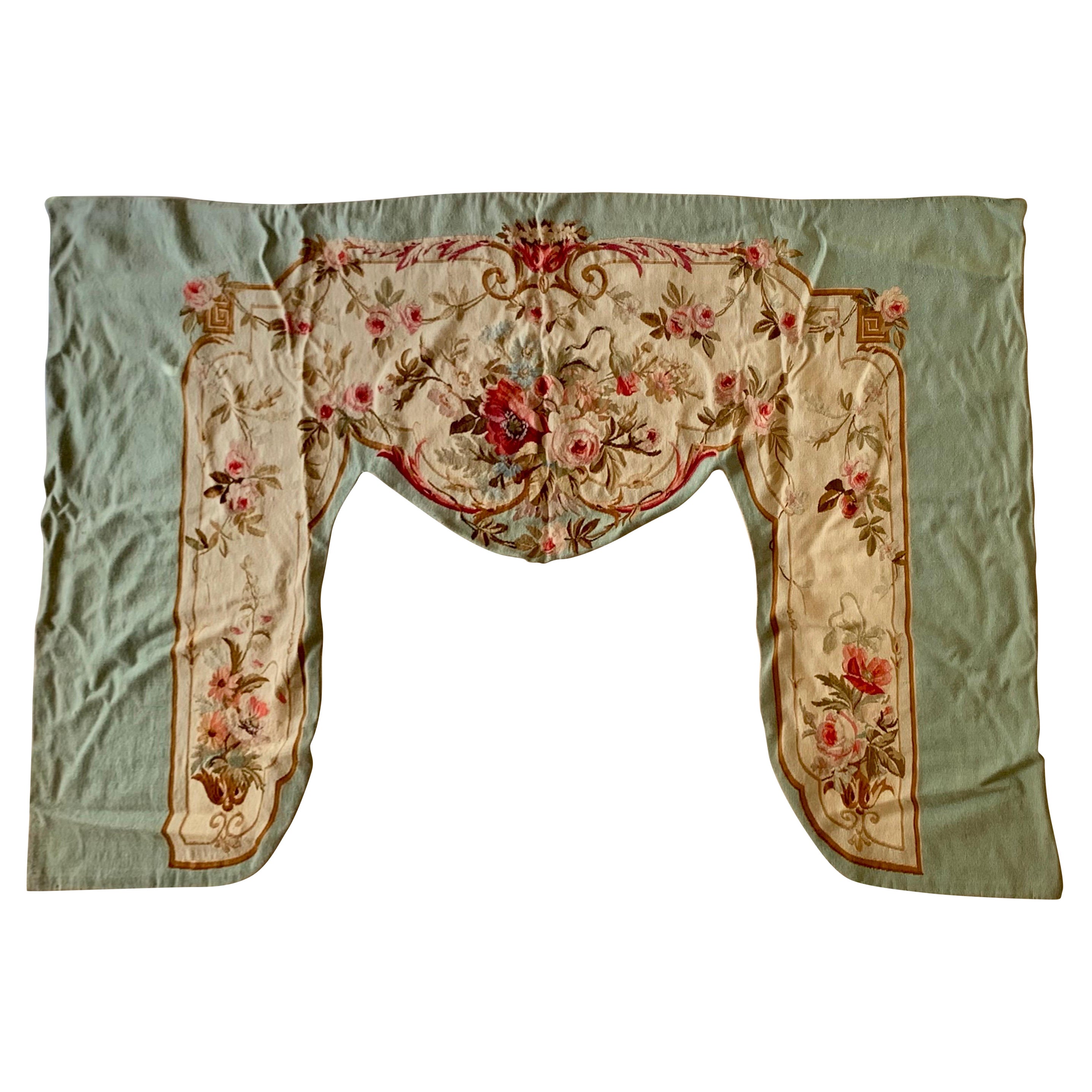 Light Blue 19th Century Floral French Aubusson Portière Decorative Tapestry For Sale