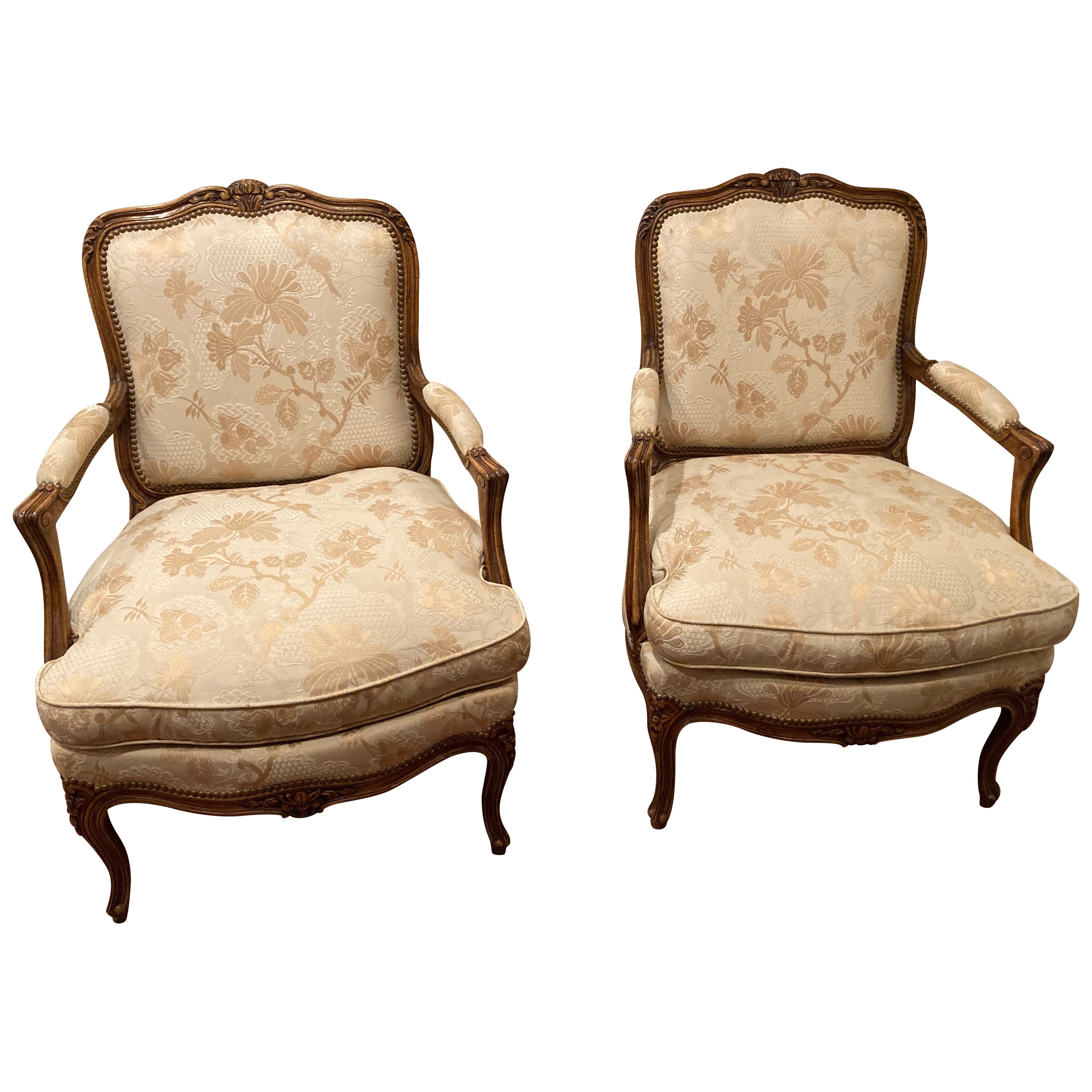 Magnificent Pair of French Balzarotti Louis XVI Style Bergere Armchairs