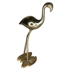 Vintage Hand Polished Brass Flamingo Figure