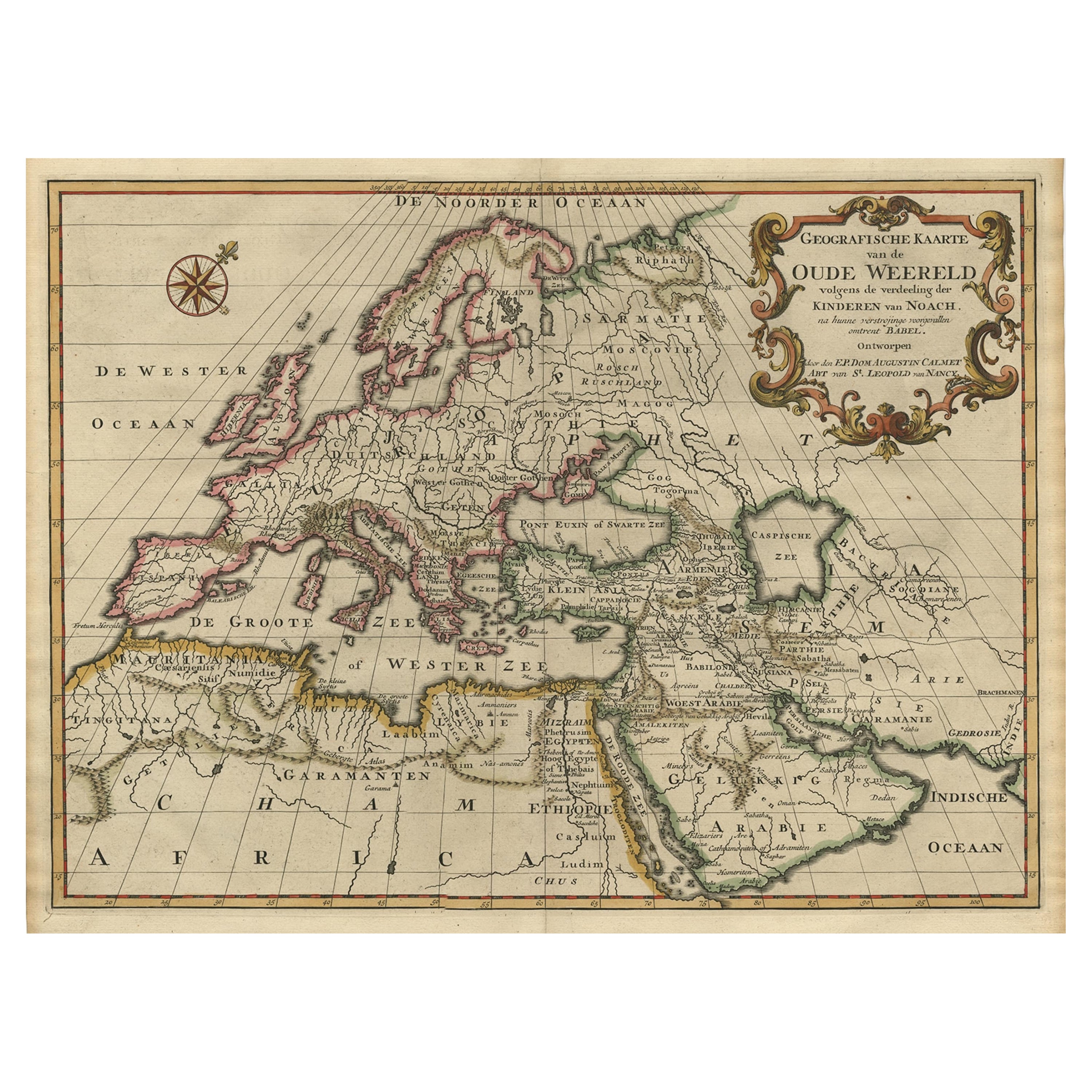 Carte du monde entier d'Europe, d'Asie et d'Afrique du Nord avec noms anciens, 1725