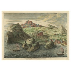 Old Engraving the City and Harbour of Pathmos, Patmos or Patimo in Greece, 1725
