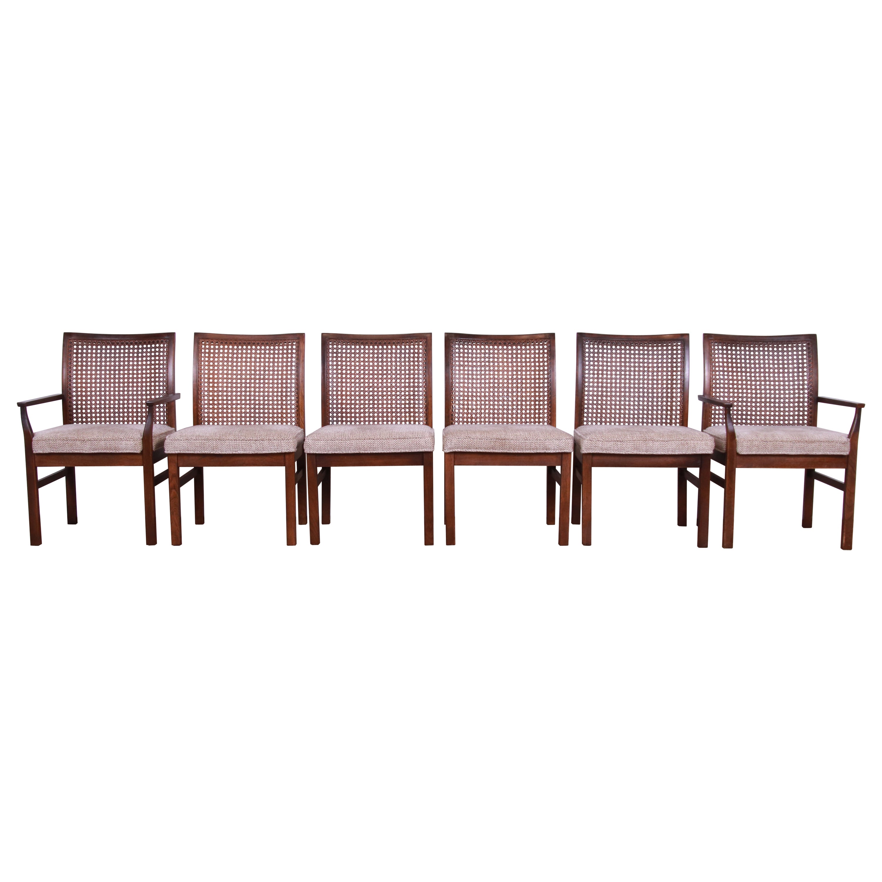 Lane Mid-Century Modern Walnut and Cane Dining Chairs, Set of Six