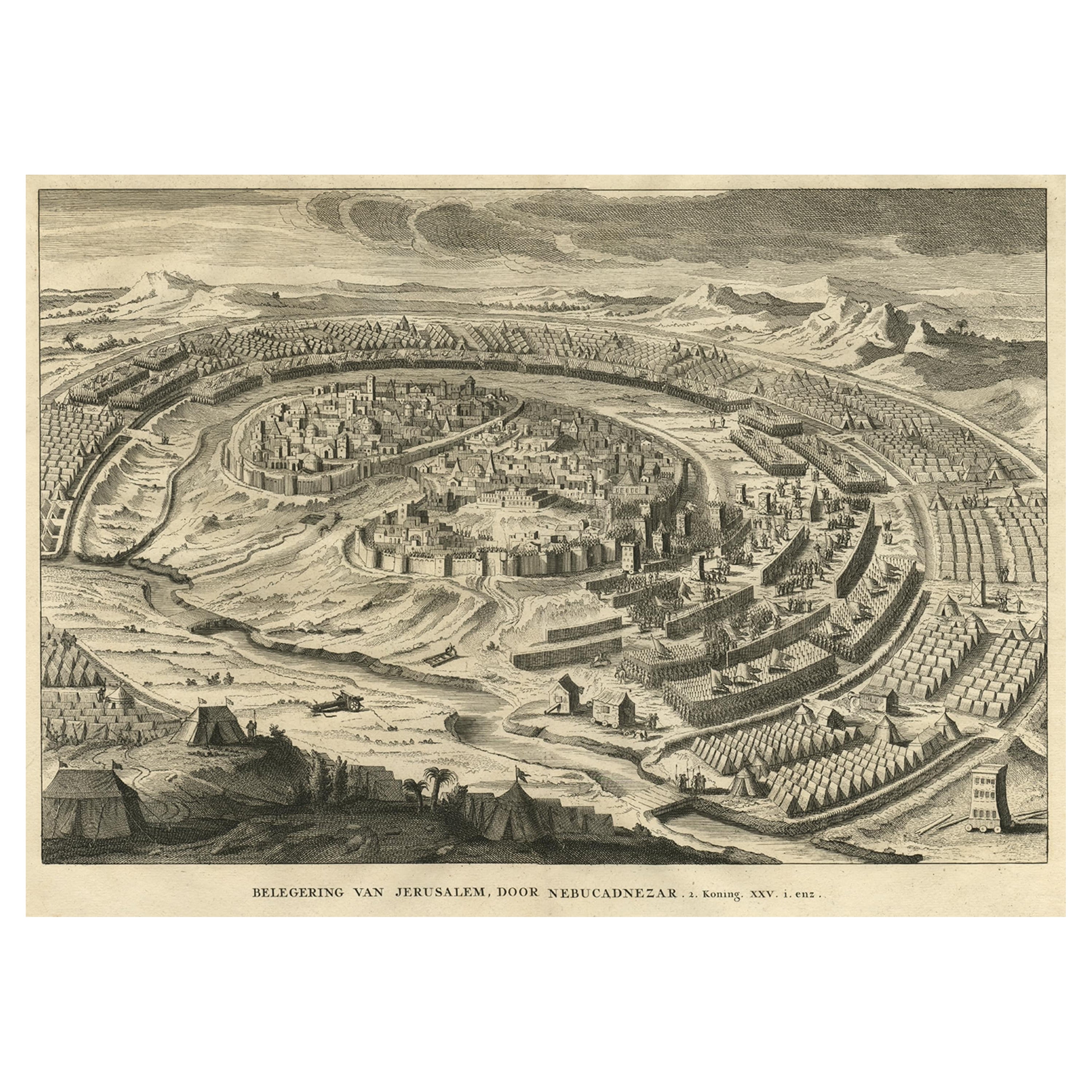 Spectacular View of the Siege of Jerusalem by King Nebuchadnezzar, ca.1730 For Sale
