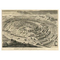 Antique Spectacular View of the Siege of Jerusalem by King Nebuchadnezzar, ca.1730