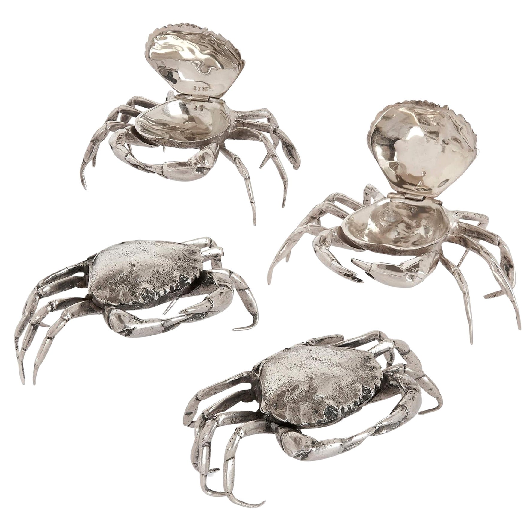 Set ungewöhnlicher spanischer Krabbenschachteln aus massivem Silber