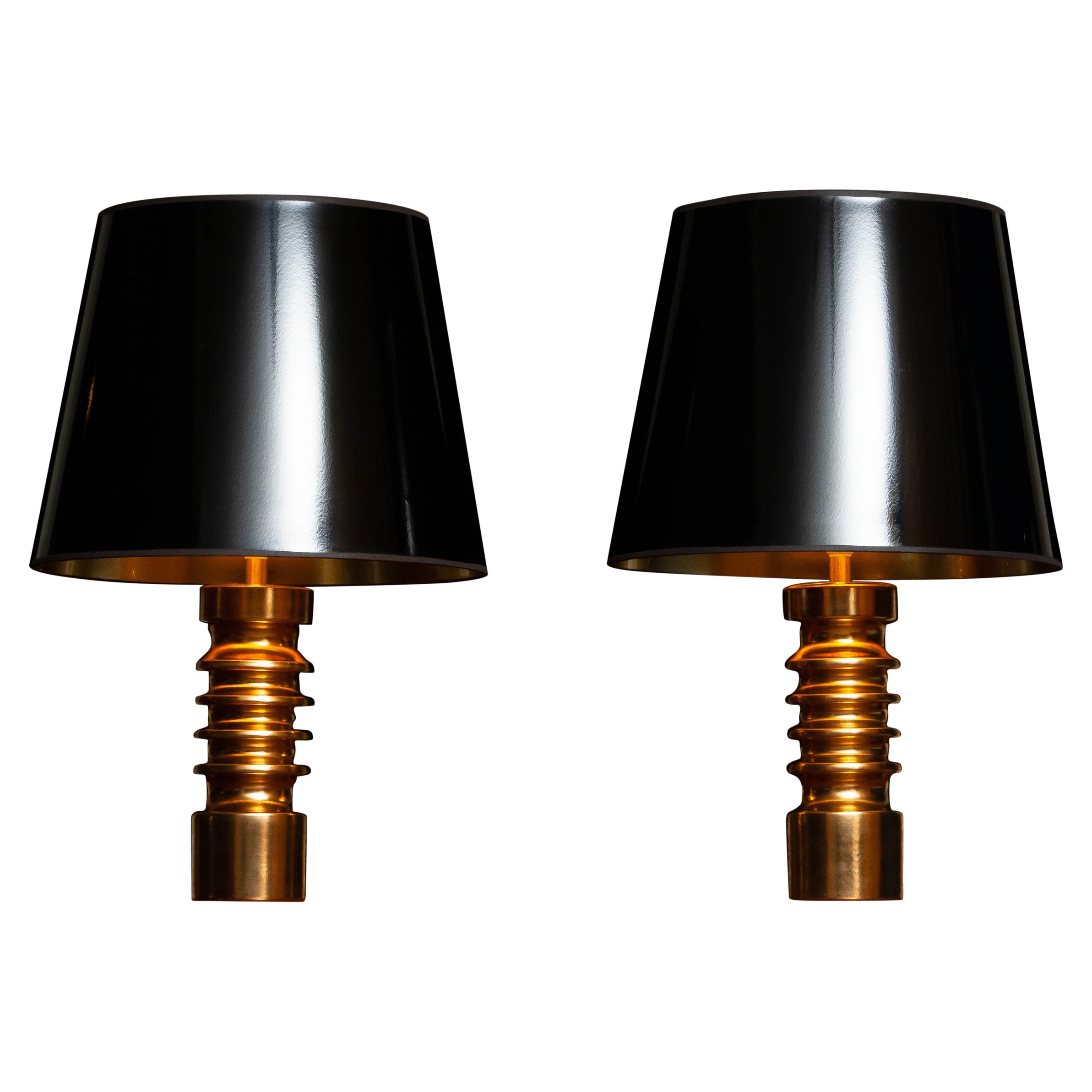 1960's Pair of Italian Gold Glazed Ceramic Table Lamps Attributed to Bitossi