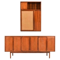 Mid-Century Modern Two-Piece Credenza Buffet Sideboard Cabinet