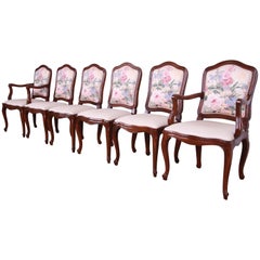 Henredon French Provincial Louis XV Carved Oak Floral Upholstered Dining Chairs