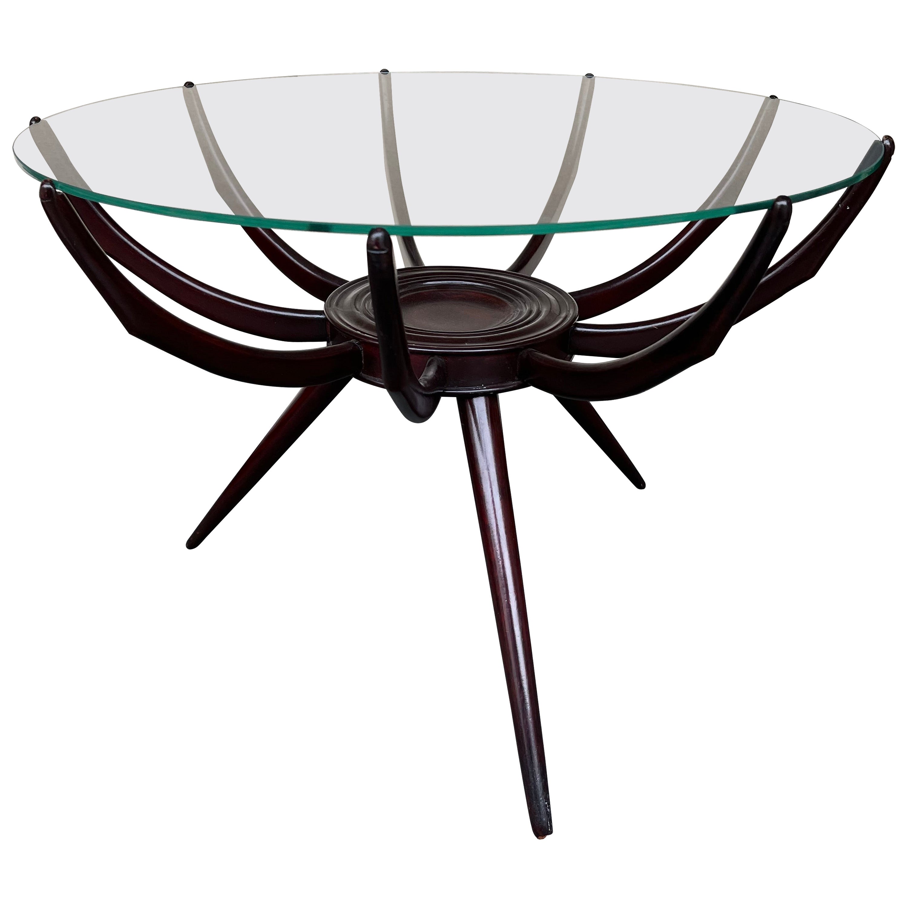 Mid Century Wood and Glass Spider Coffee Table by Carlo De Carli, Italy, 1950s For Sale