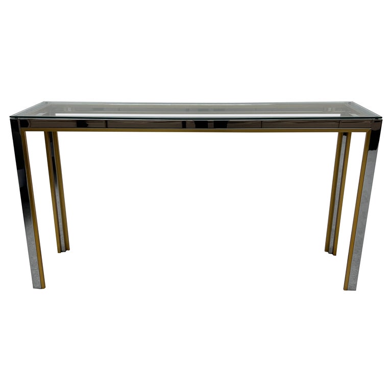 Mid-Century Chrome and Glass Console Table After Romeo Rega, Italy For ...