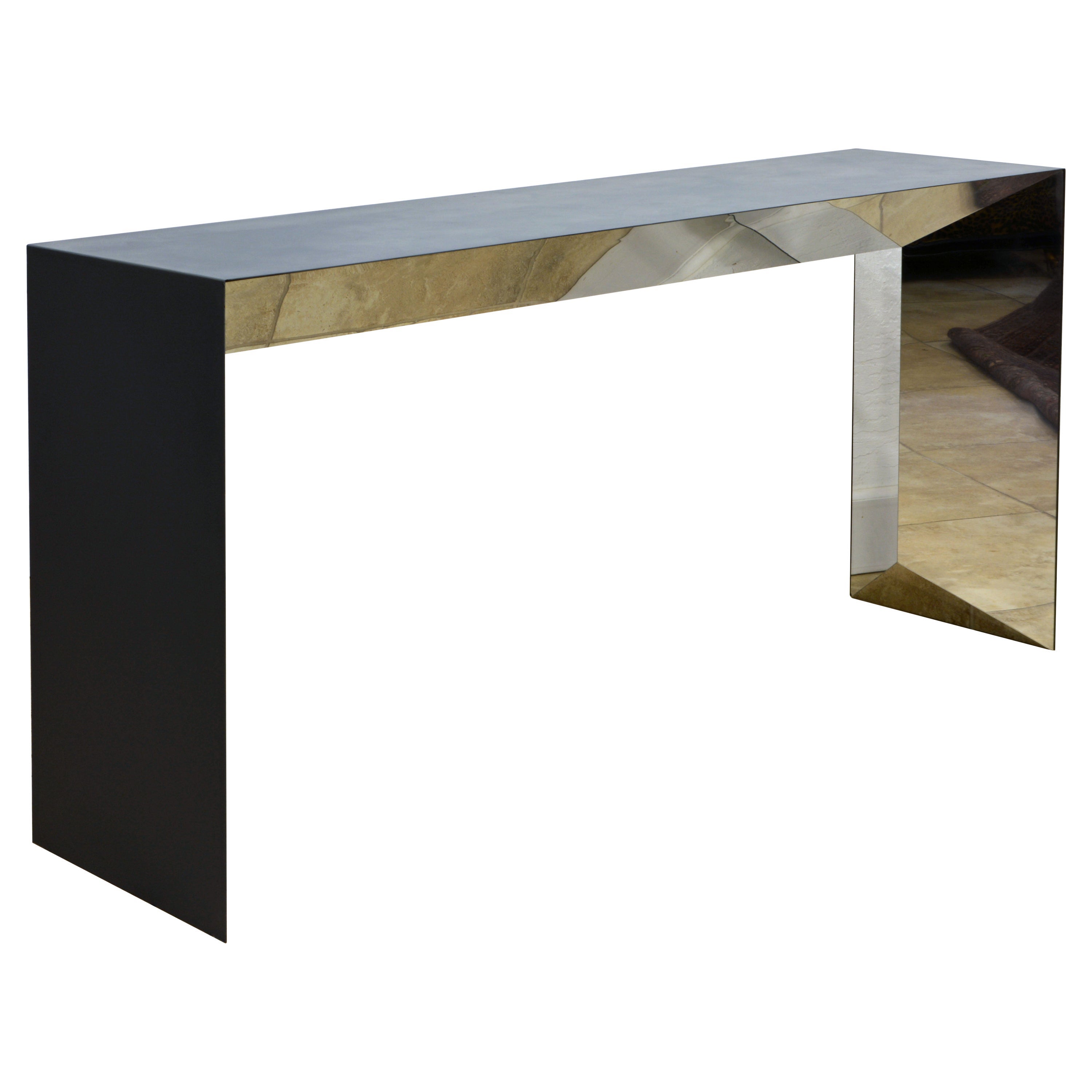 Unique Mid-Century Modern Steel and Prismatic Chrome Structure Console Table