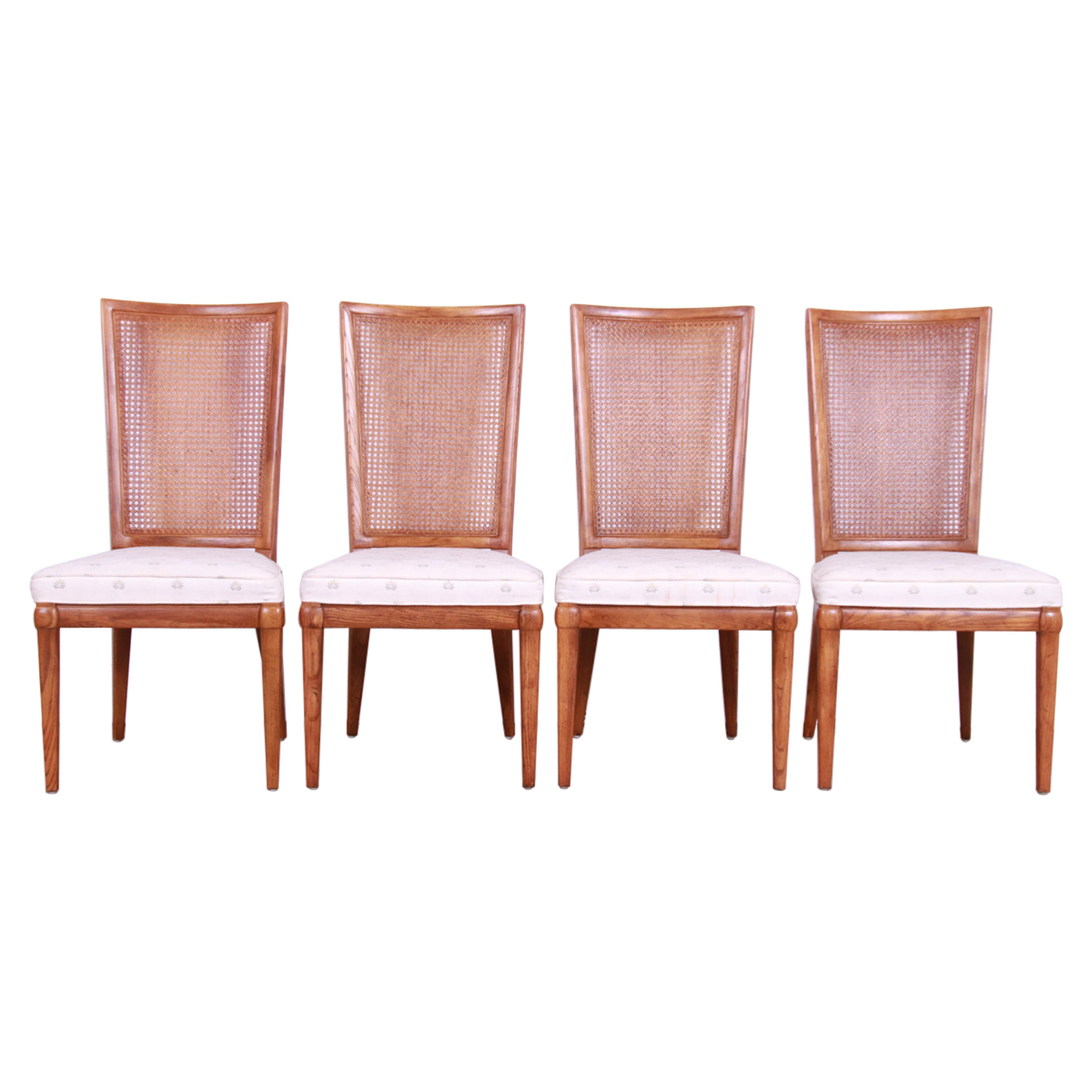 Henredon Mid-Century Modern Oak and Cane Dining Chairs, Set of Four