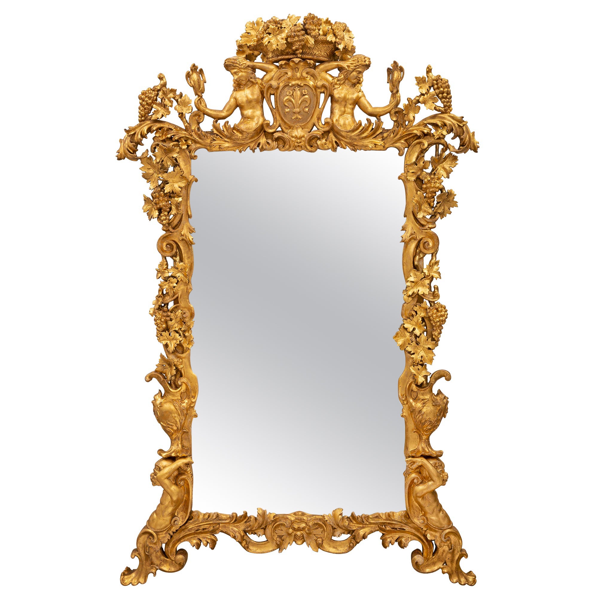 Miroir italien du 18ème siècle d'époque rococo en bois doré