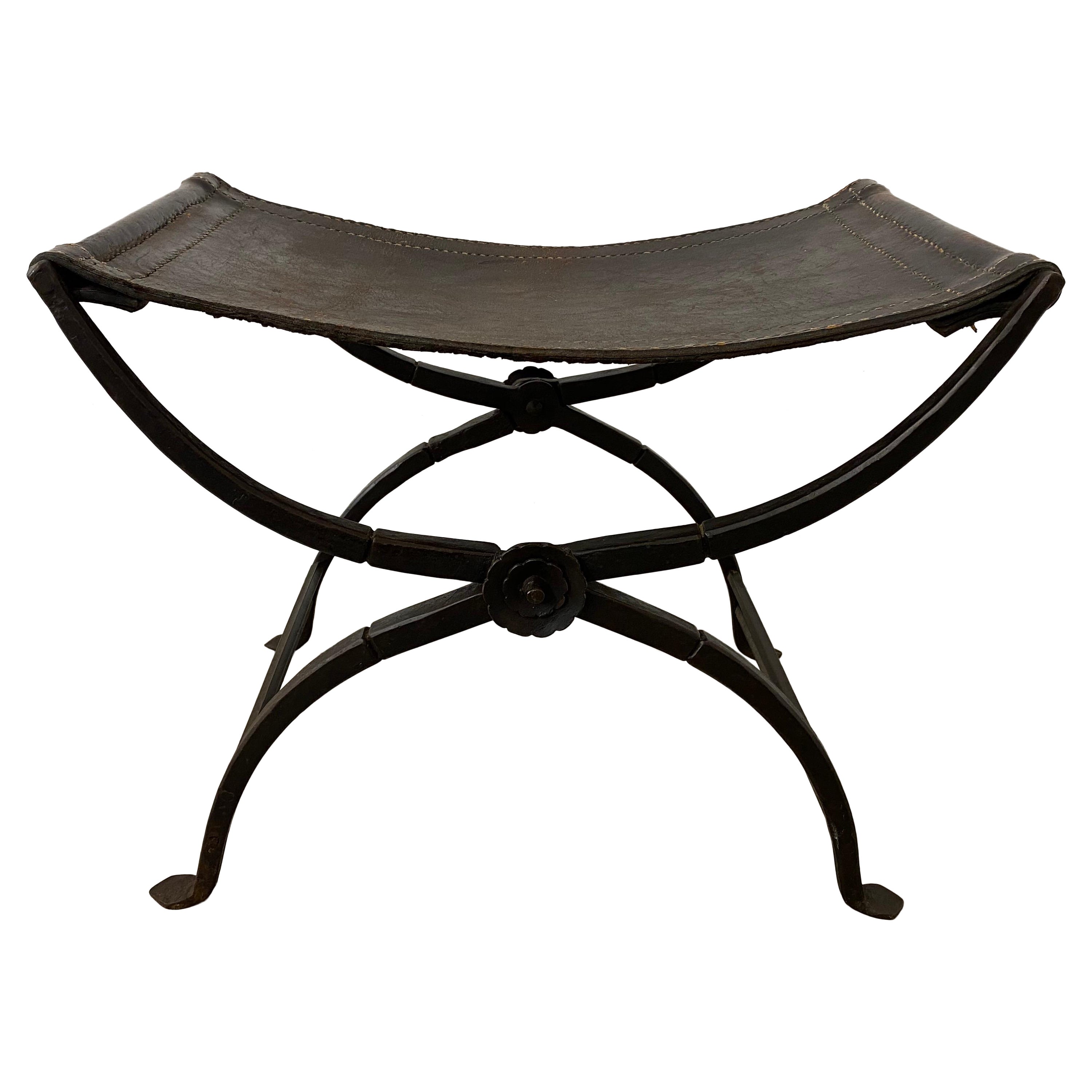 Chased Wrought Iron Folding Curule Bench
