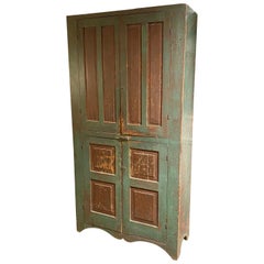 Early 19th Century New England Paneled Cupboard in Green & Reddish Brown Paint