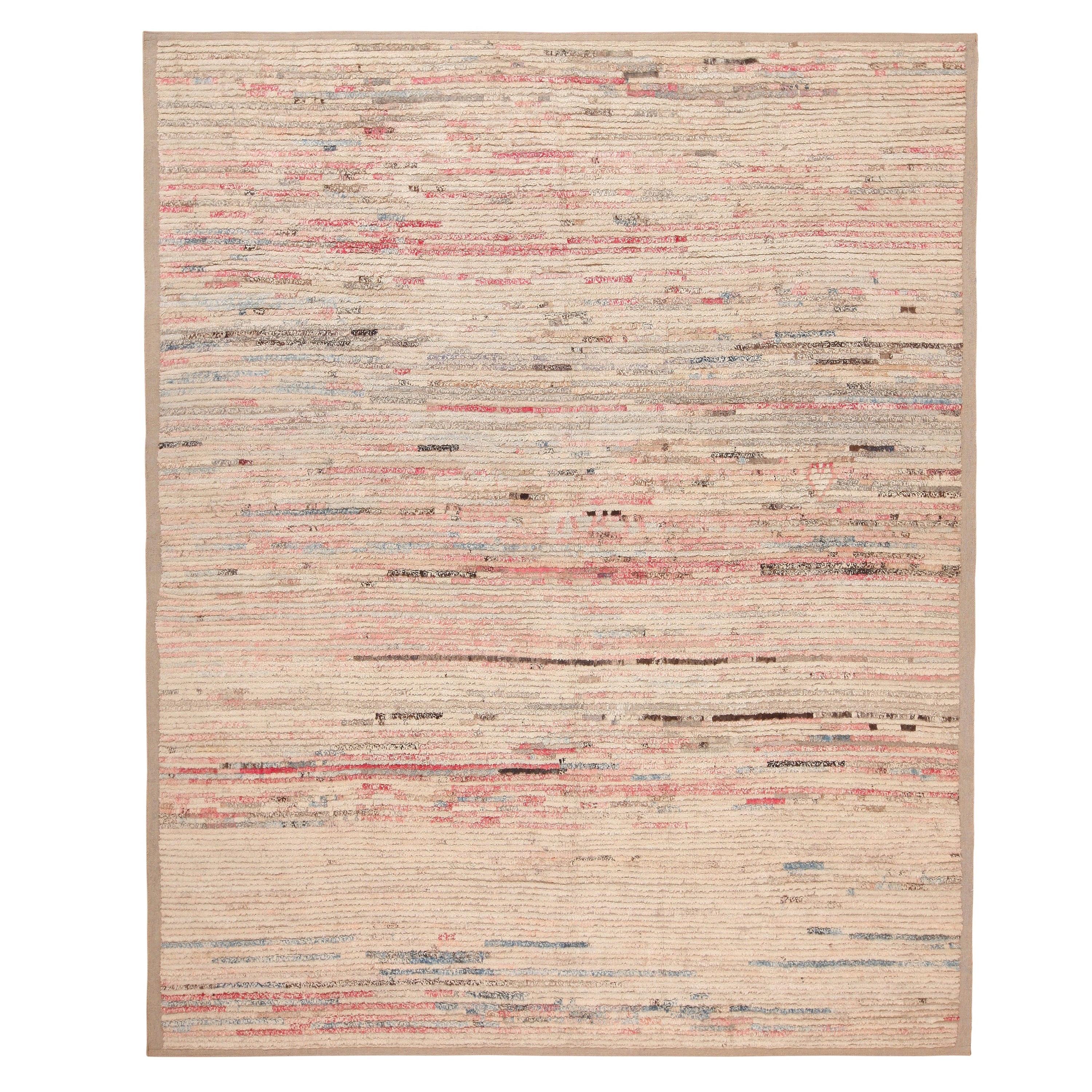 Nazmiyal Collection Beige And Coral Modern Distressed Rug. 8 ft 9 in x 10 ft 9in