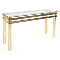 Retro Milo Baughman Style Mid Century Brass Sofa Table