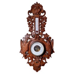 Antique French Black Forest Barometer, Foliage & Natur Mort Carving, Circa 1880